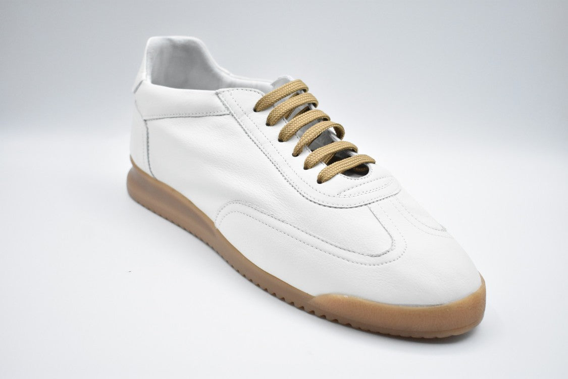 White Leather Laced Flat Shoes