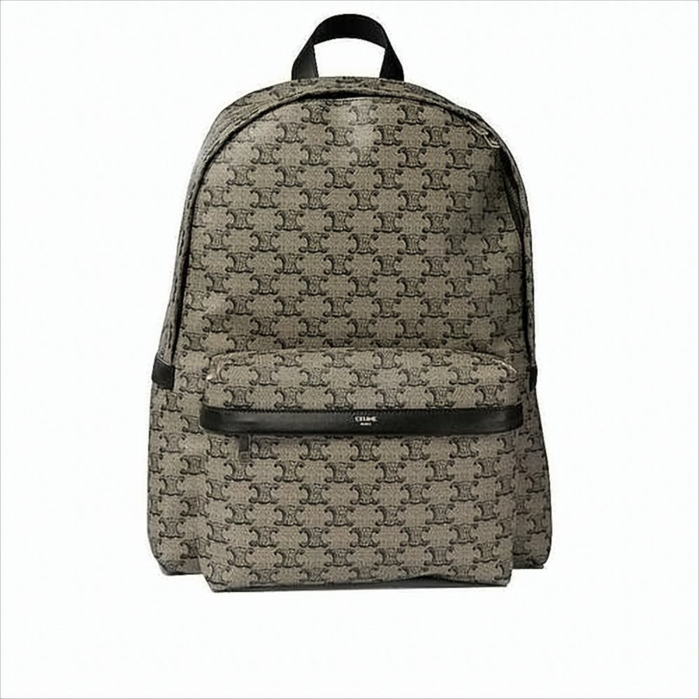 Intricate Patterned Canvas Backpack With Leather Trim