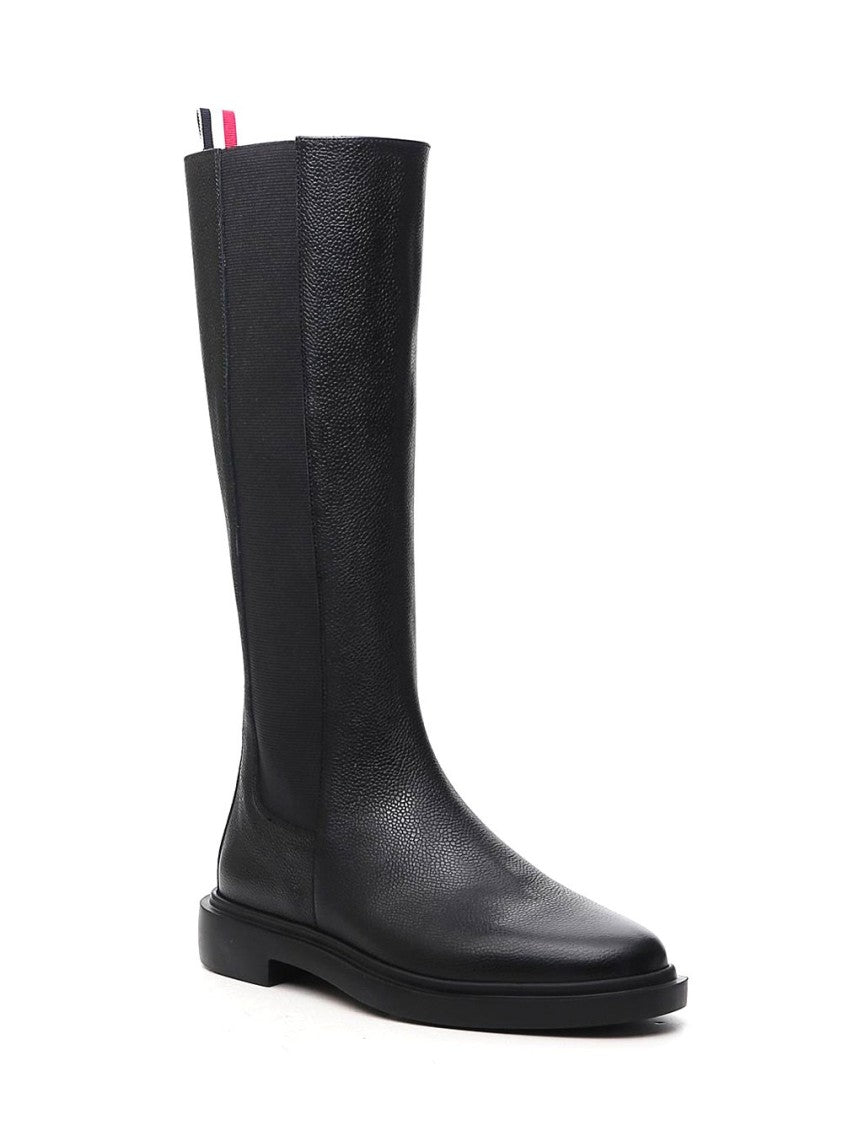 Tall Black Boots with Distinctive Striped Detail