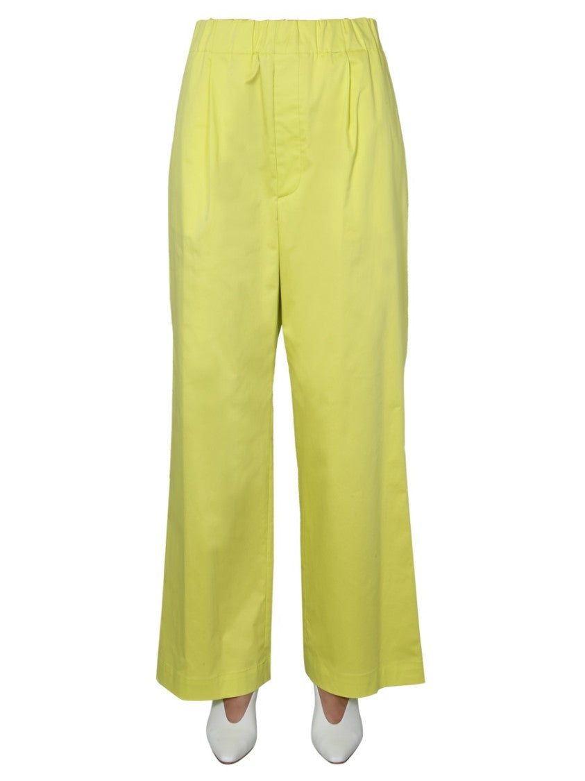 Green Wide Trousers With Elasticated Waistband