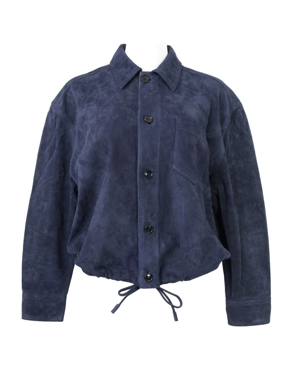 Blue Goat Leather Jacket With Adjustable Hem