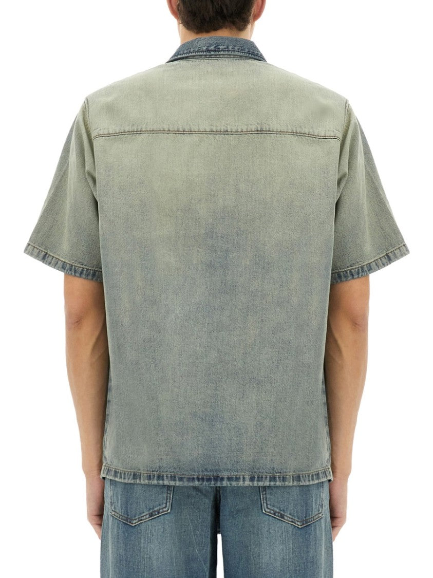 Short-Sleeved Relaxed Fit Shirt With Contrasting Stripe