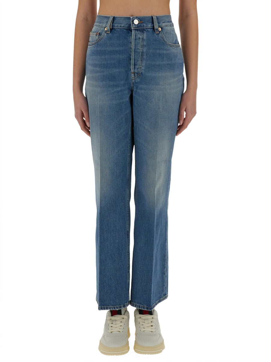 Straight-Leg Denim Pants with Iconic Logo Label