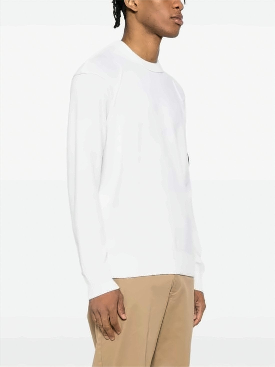 Long-Sleeve Minimalist Wool-Nylon Blend Top With Lens Patch