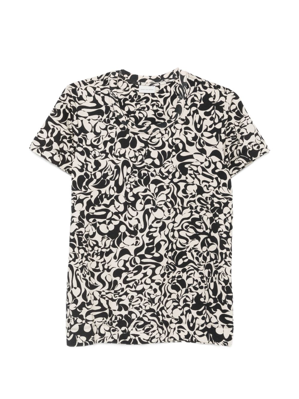 Black Beige Patterned Crew Neck T-Shirt