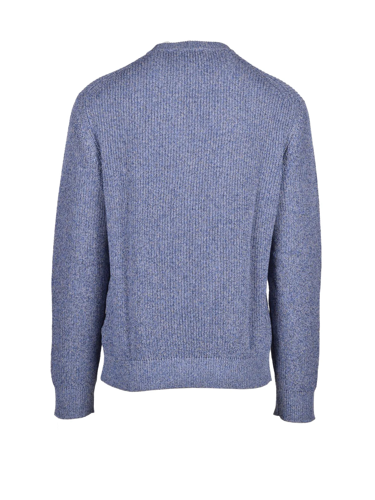 Blue Cotton Linen Men Crew Sweater