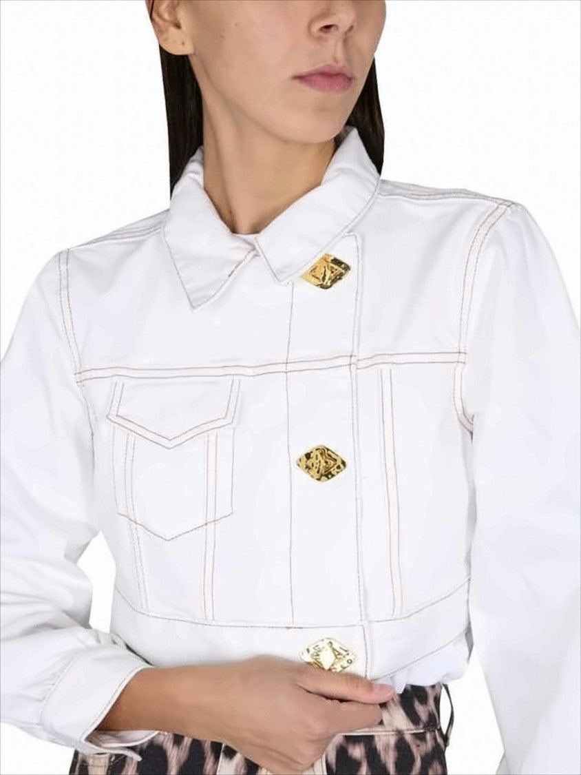 Cropped Denim Jacket with Gold-tone Buttons and Boxy Fit