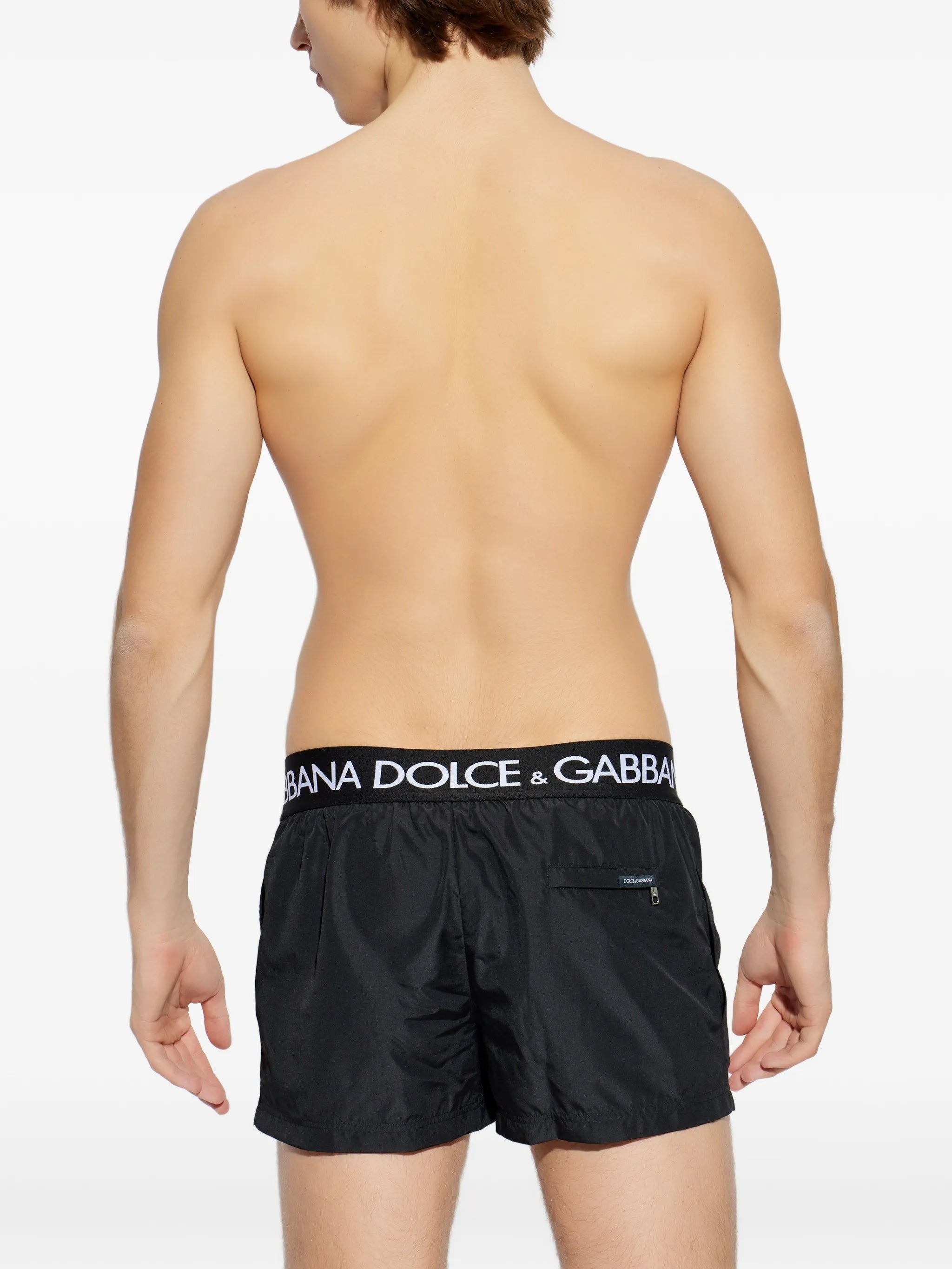 Black Fitted Logo Waistband Polyester Shorts