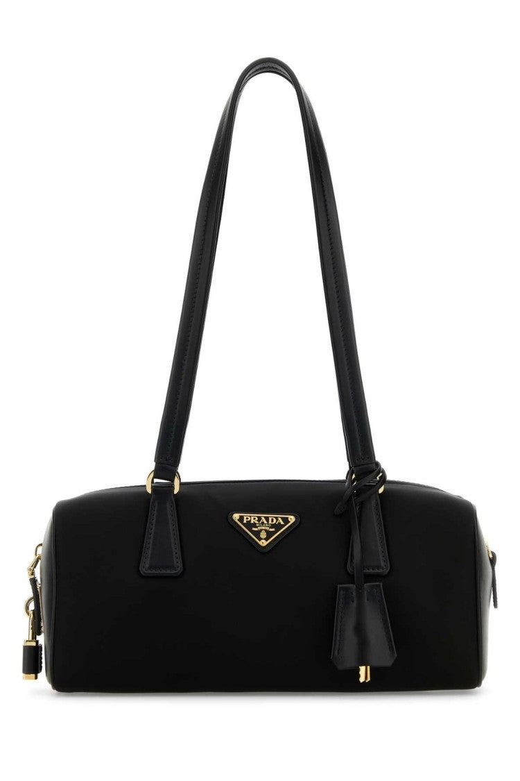 Rectangular Shoulder Bag with Gold-Tone Logo Plaque