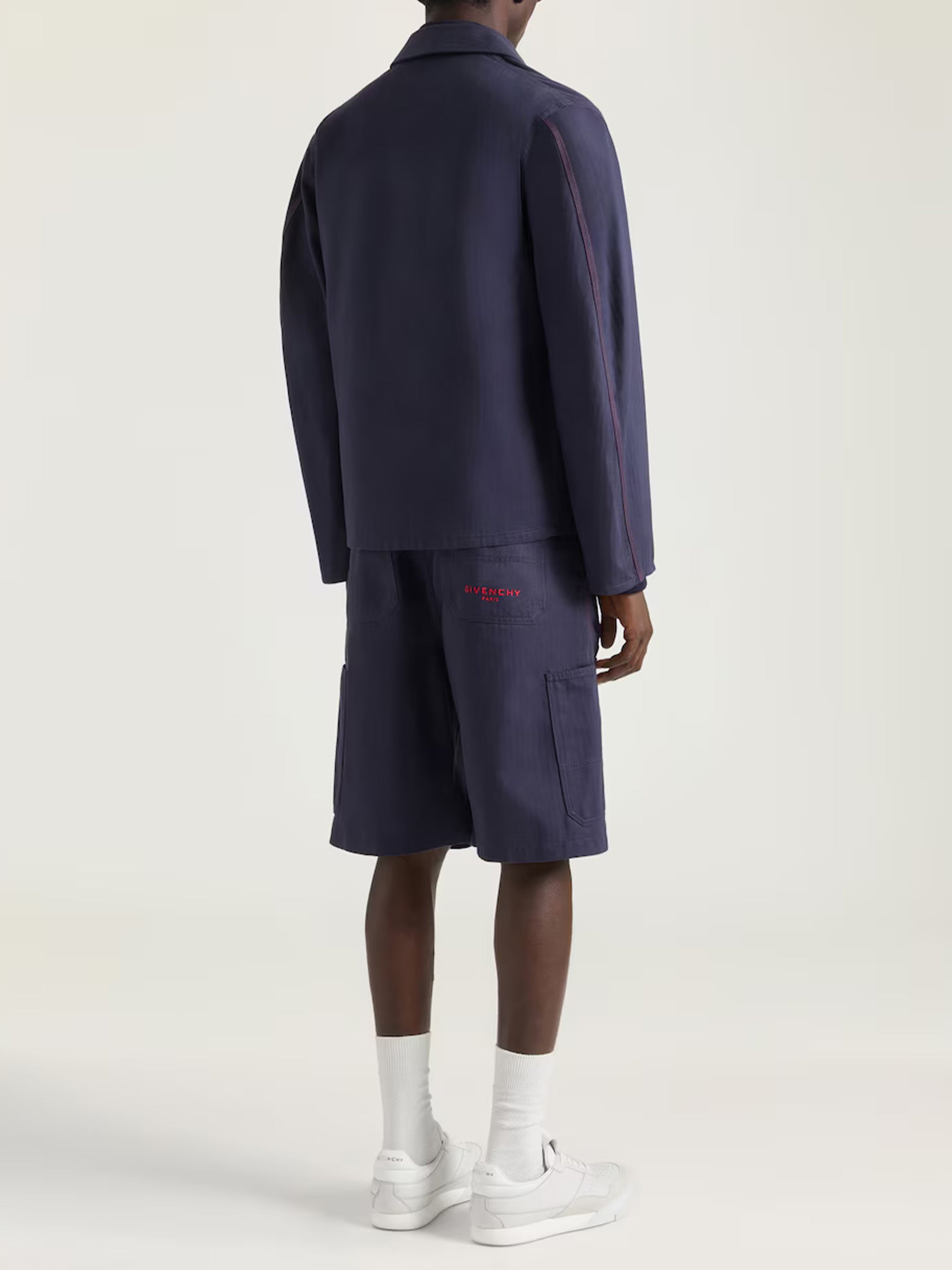 Patch Pockets Boxy Blue Cotton Jacket