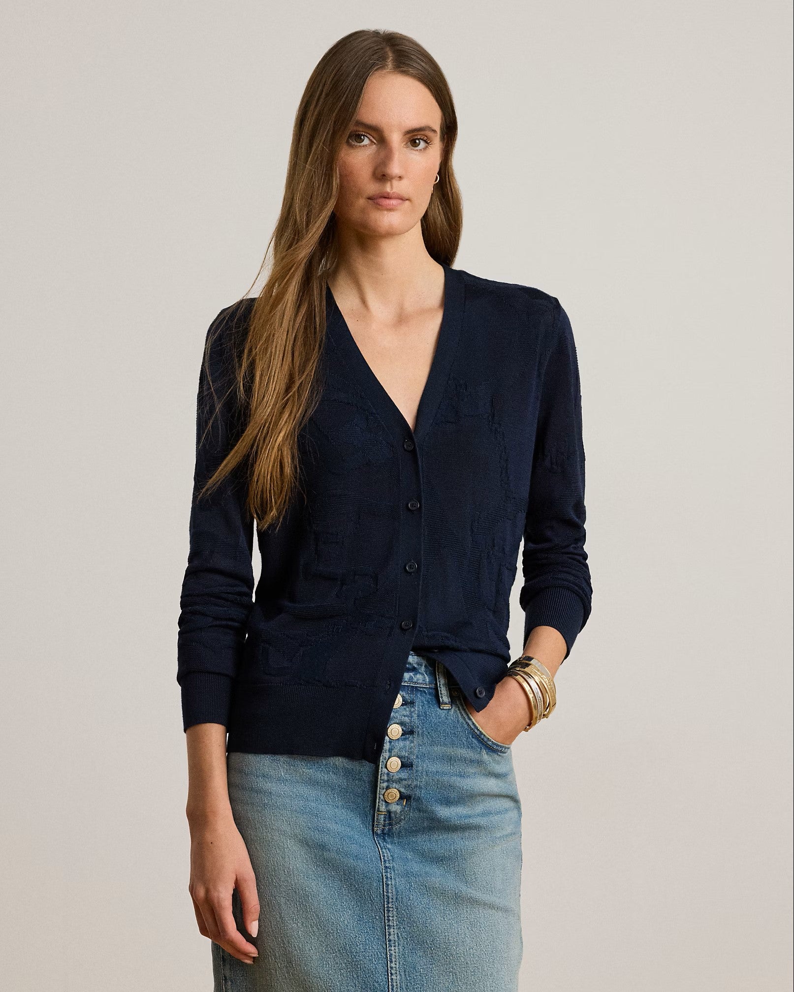 Navy Blue Denzel Rayon Cardigan Sweater