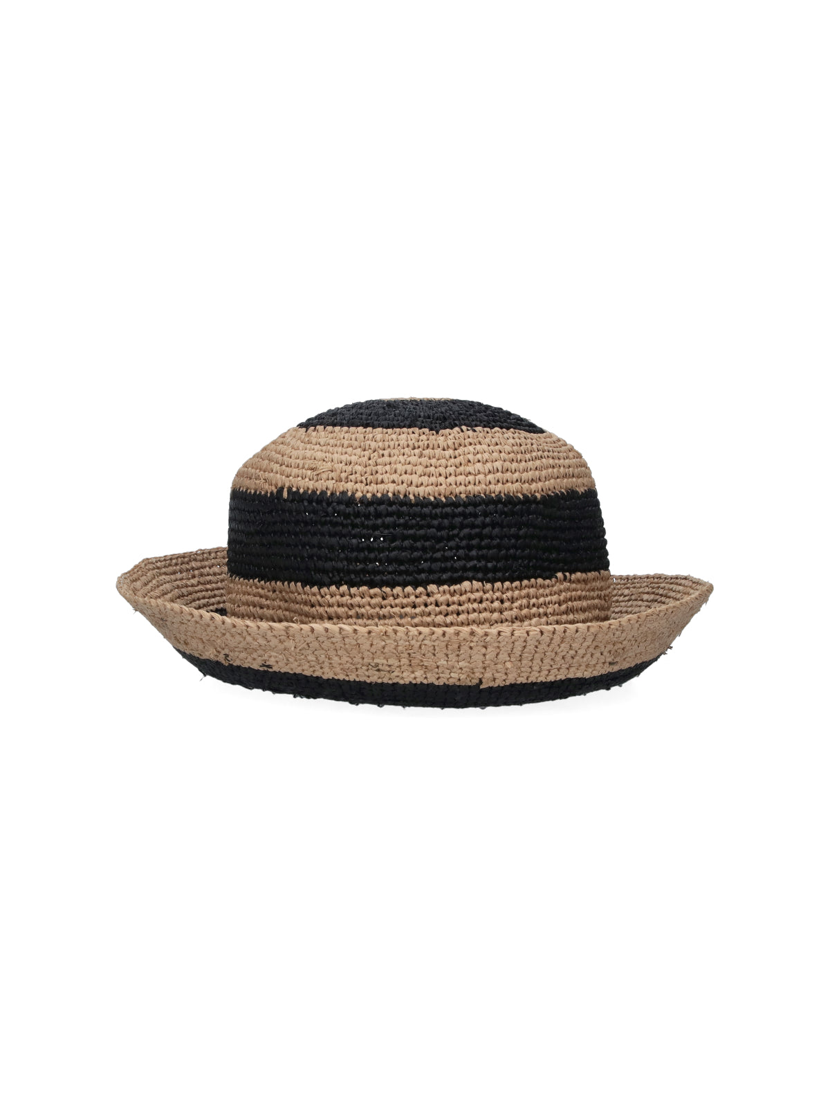 Beige Striped Woven Raffia Hat