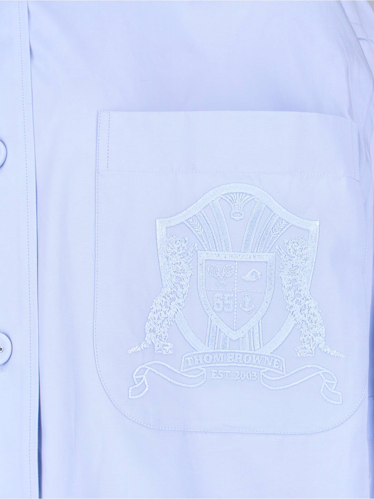 Blue Poplin Curved Hem Logo Shirt