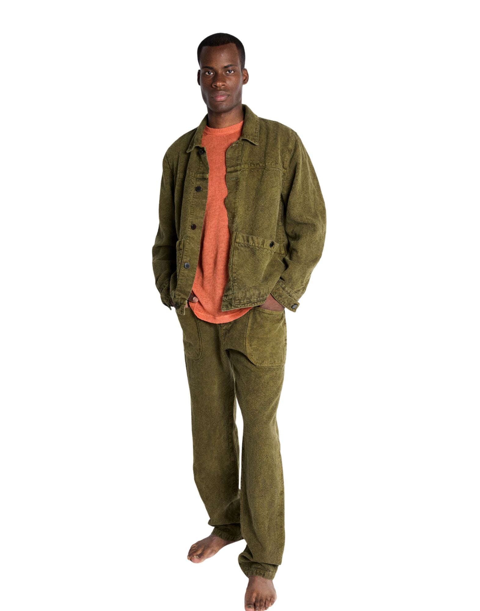 Green Loose Workwear Hemp Canvas Ranch Pants