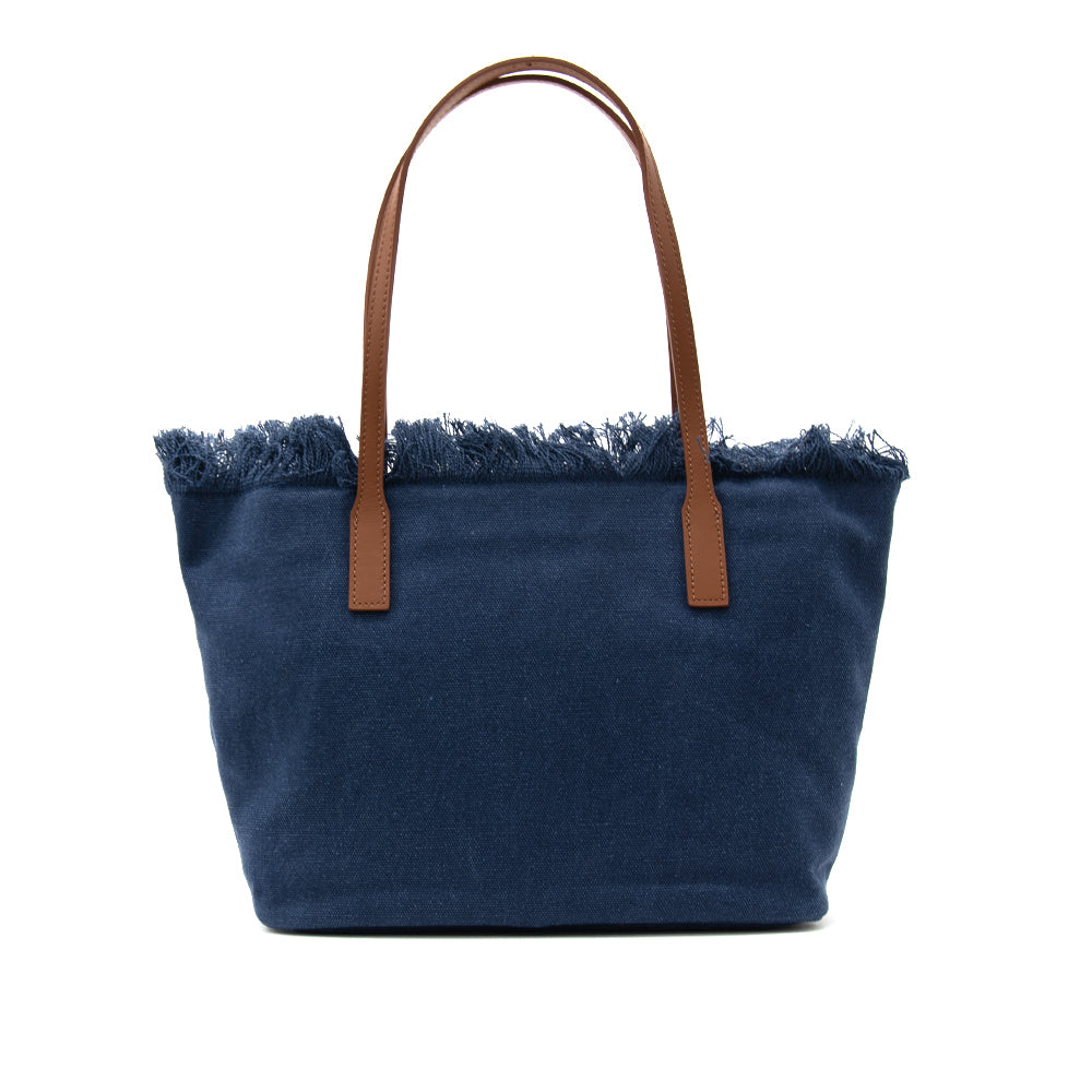 Medium Tote Bag with Textured Deep Navy Fabric