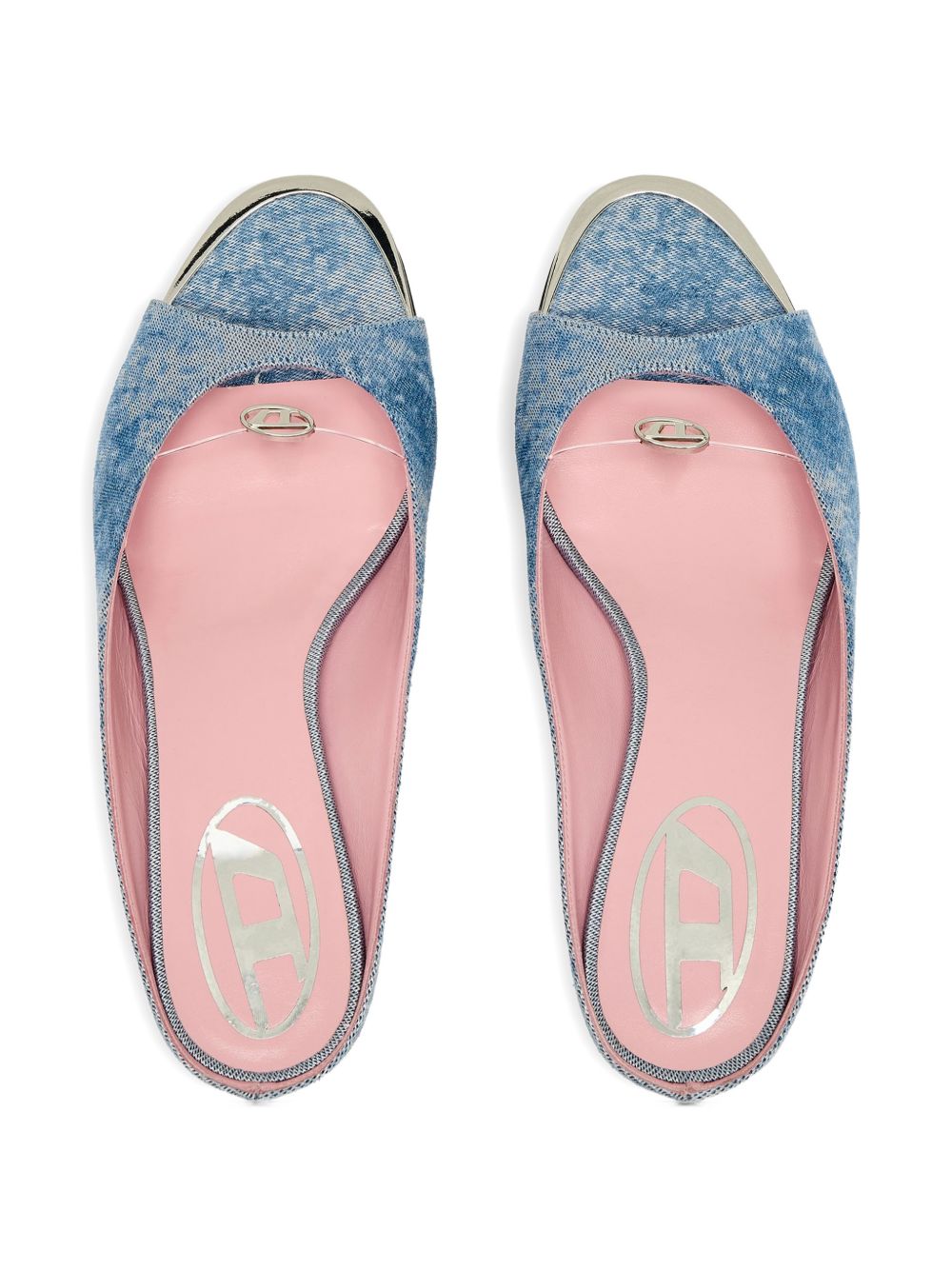 Textured Light Blue Denim-Like Silk and Nylon Sandals