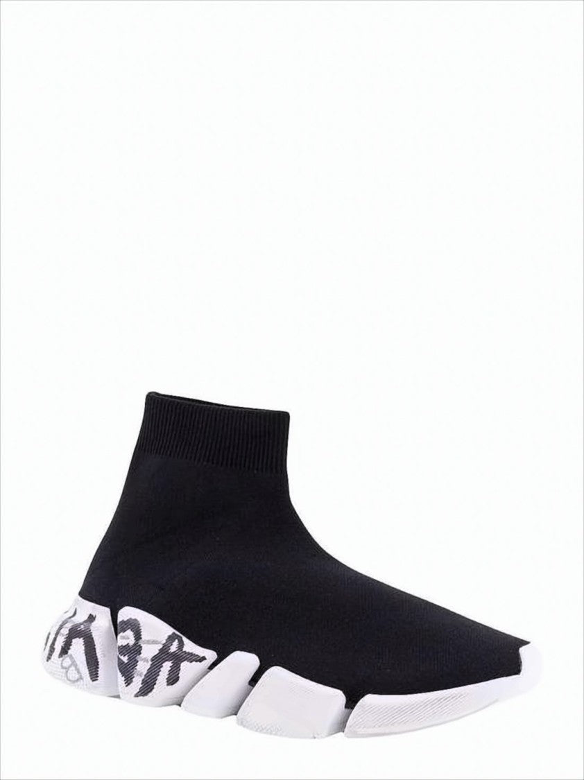 Sock-Style Black Stretch-Knit Sneakers with Chunky Rubber Sole