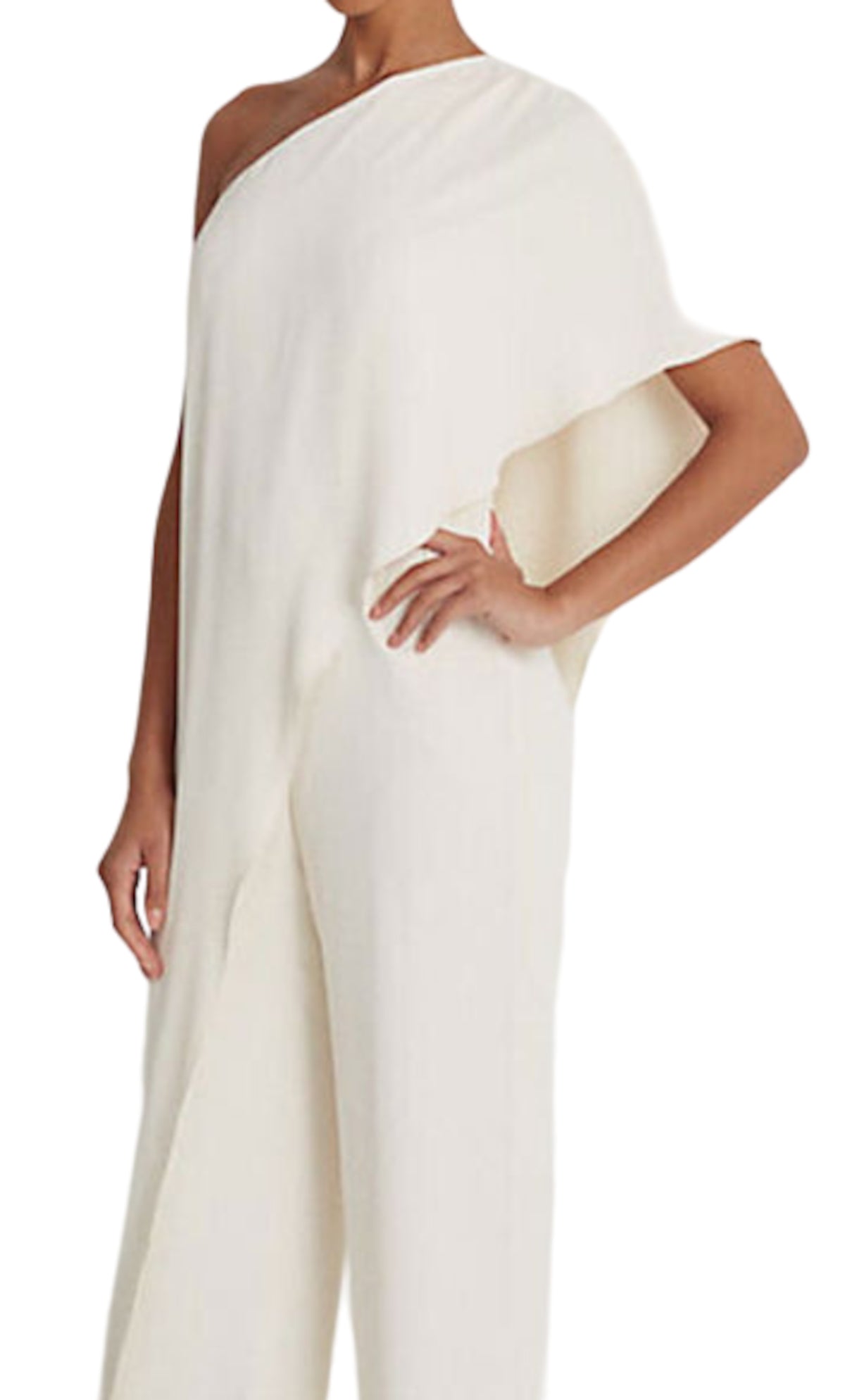 Fluid Asymmetrical Neckline Jumpsuit in Natural Tone