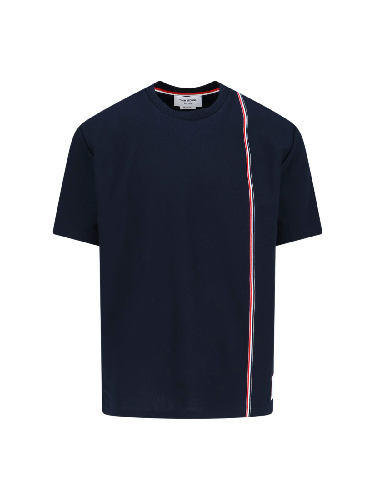 Navy Blue Cotton T-Shirt With Tricolor Detail And Classic Fit