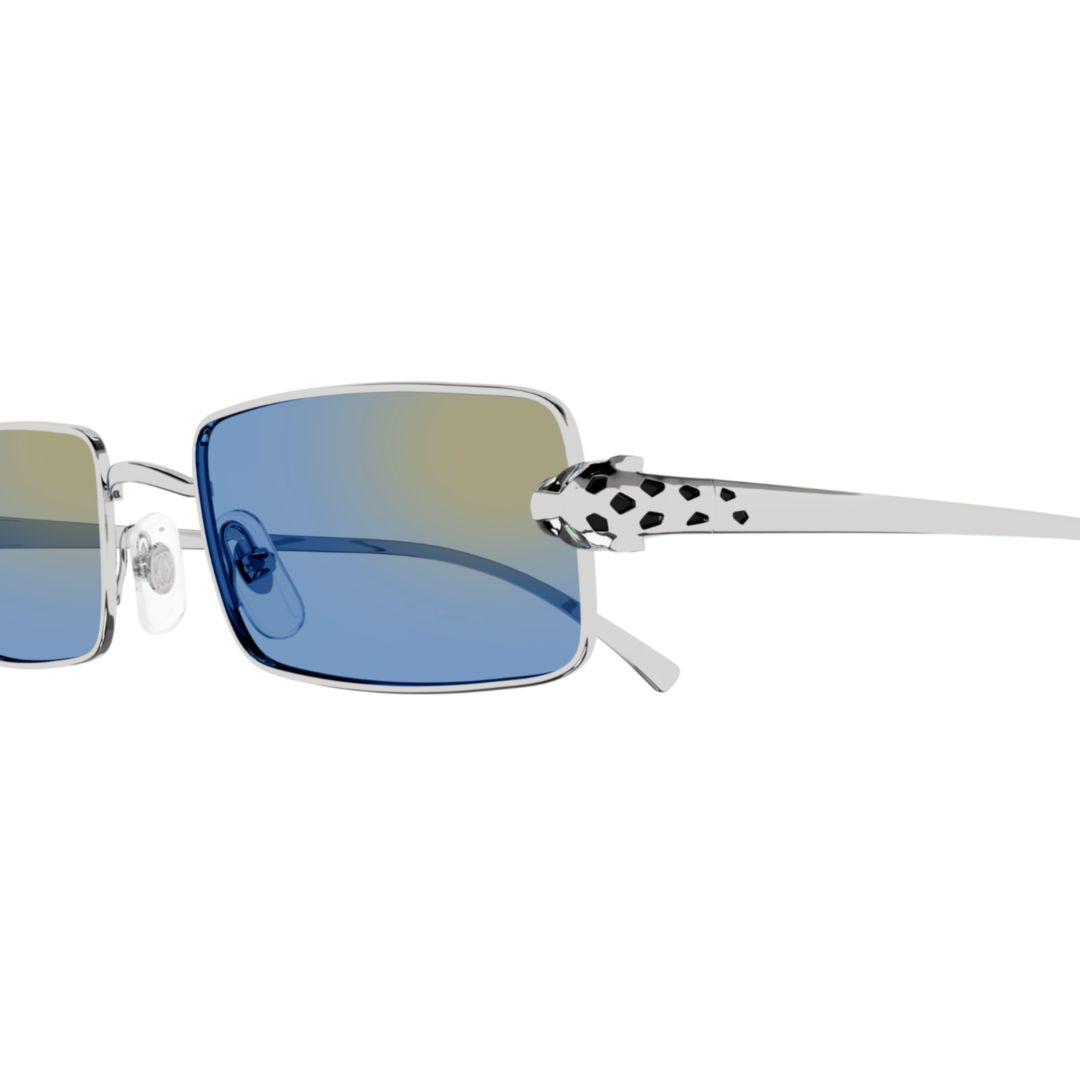 Rectangular Metal Frame Sunglasses With Panther Head Accents