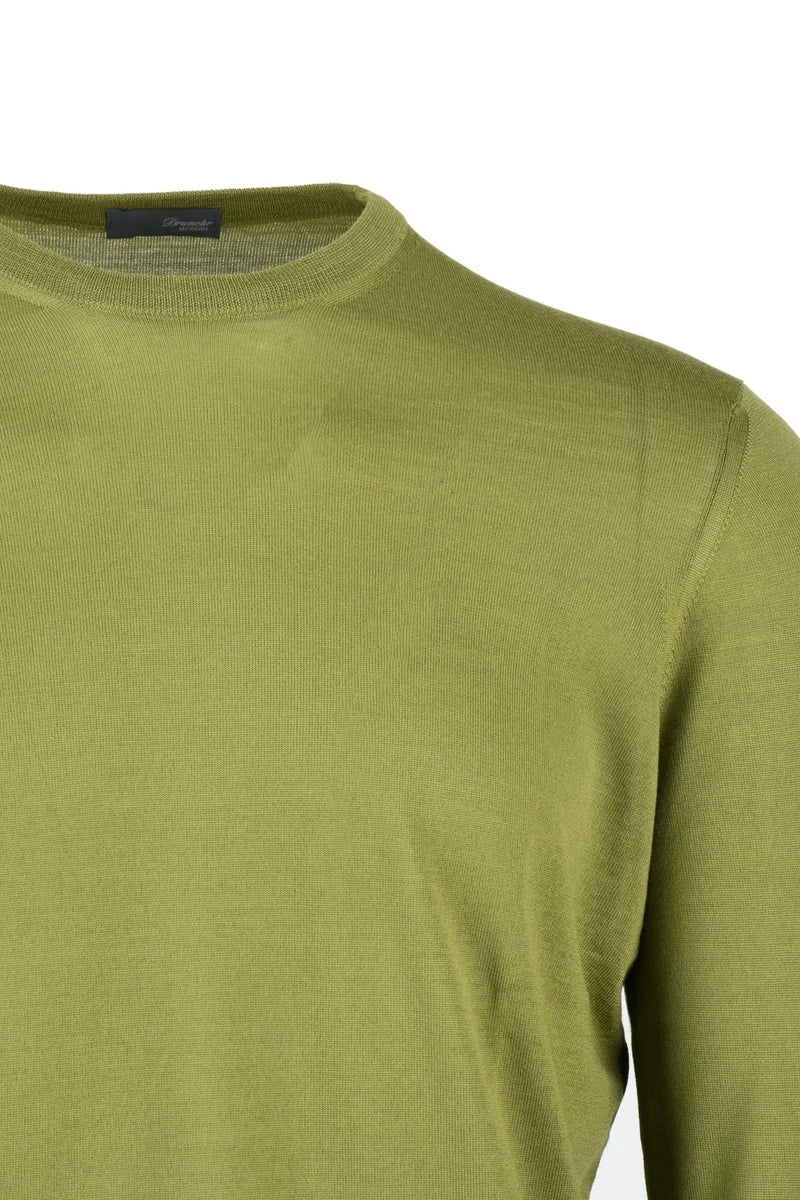 Crew Neck Merino Wool Sweater - Olive Green