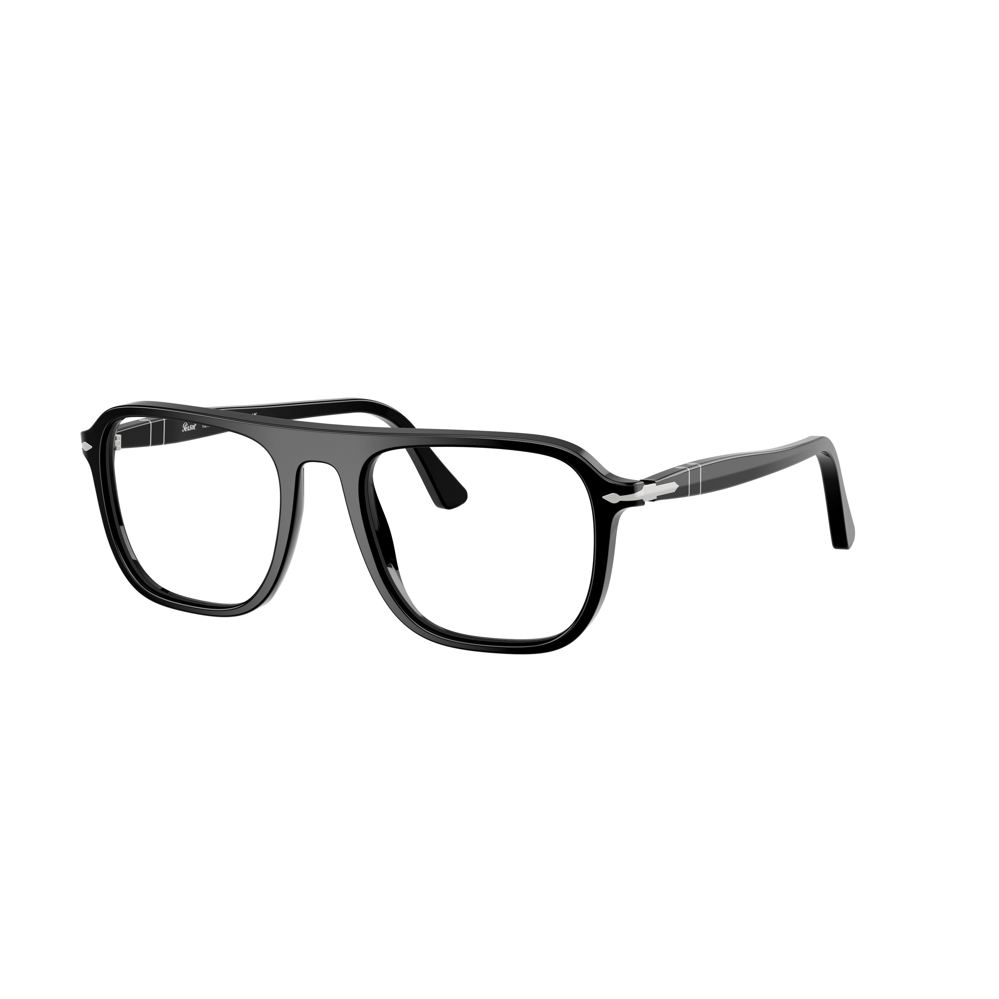 0po3359v Glossy Black Rectangular Acetate Eyeglasses with Silver Accents