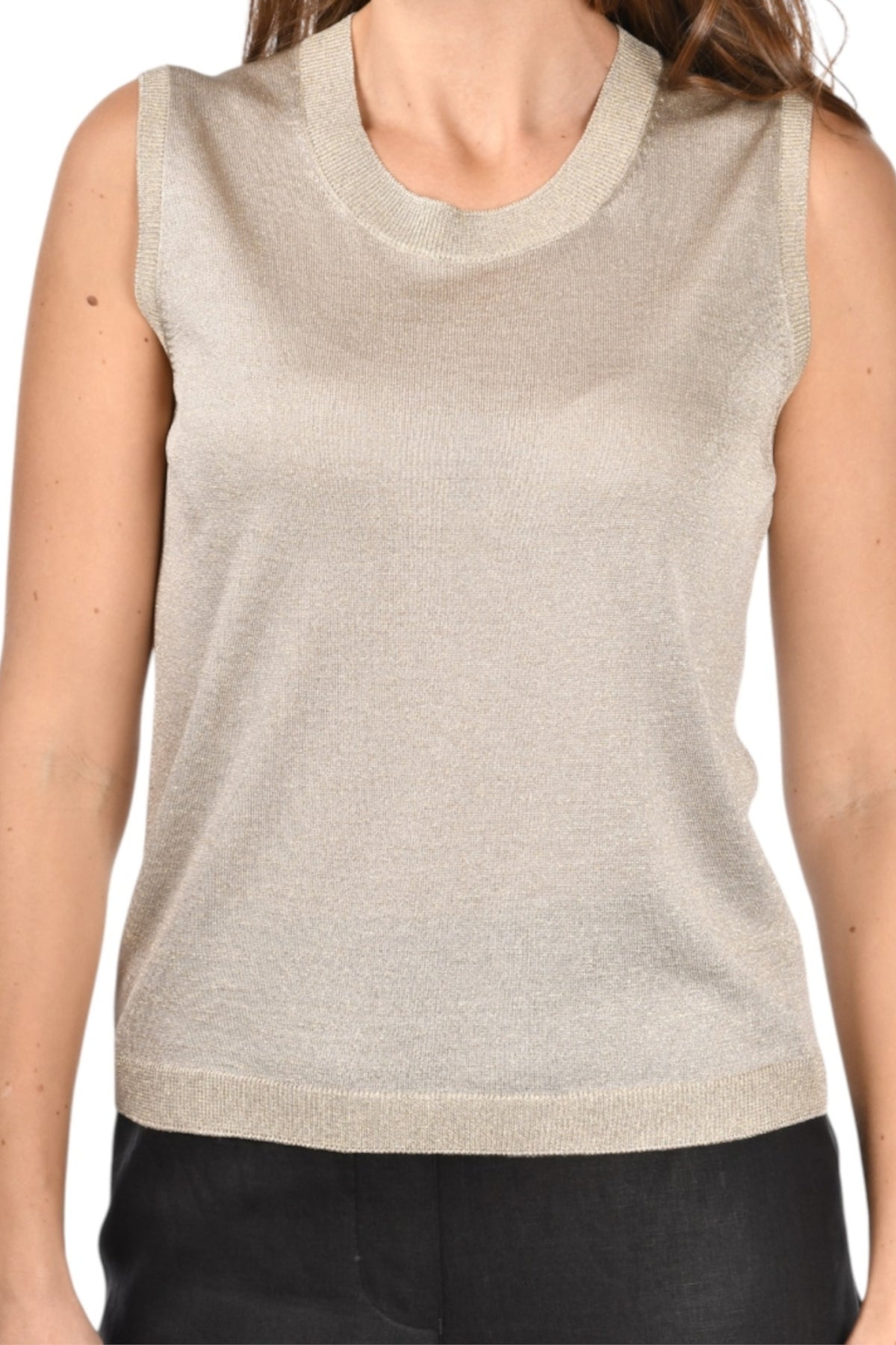 Sleeveless Knit Top with Round Neckline