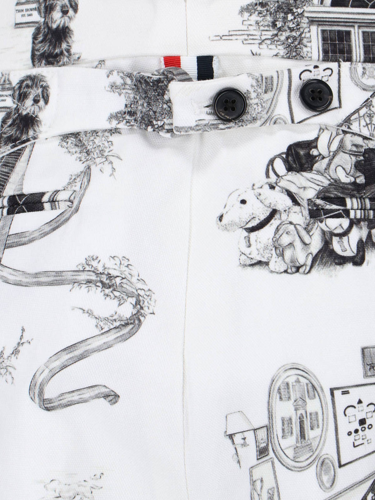 White Hector Toile Print Cotton Shorts