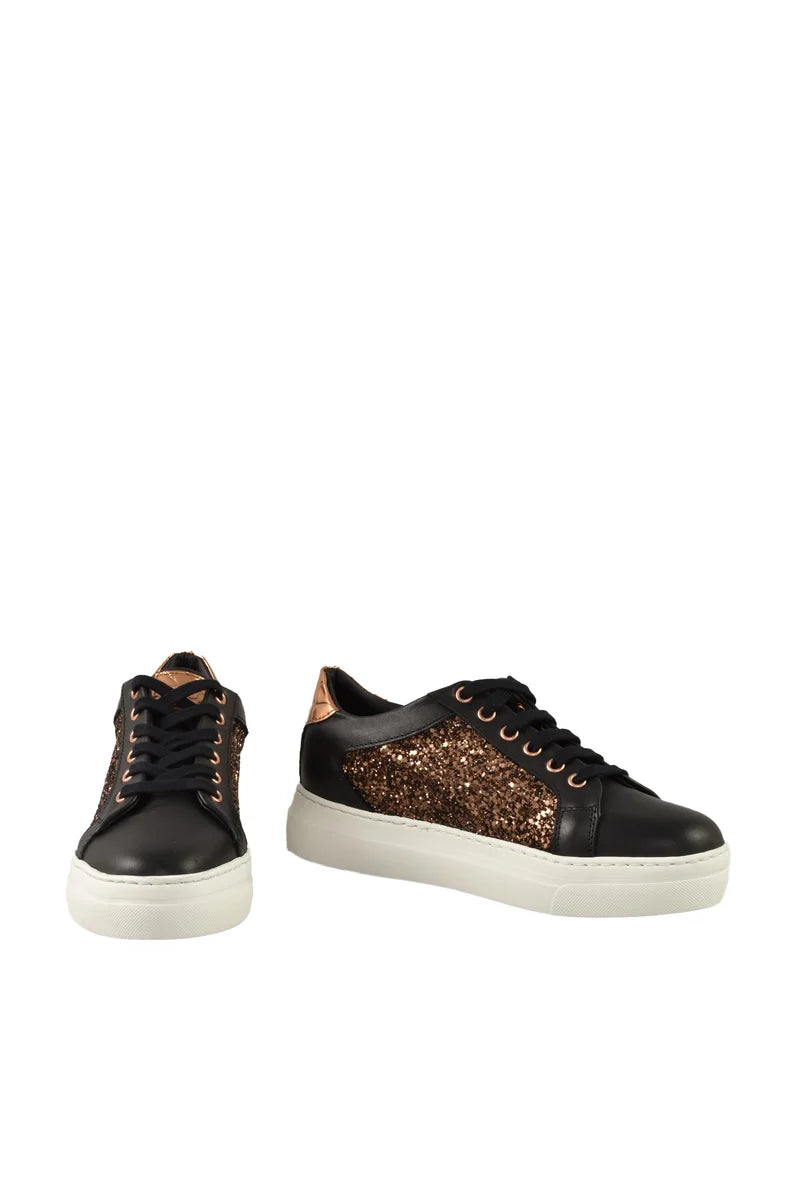 Leather/Polyurethane Sneakers - Black/Bronze