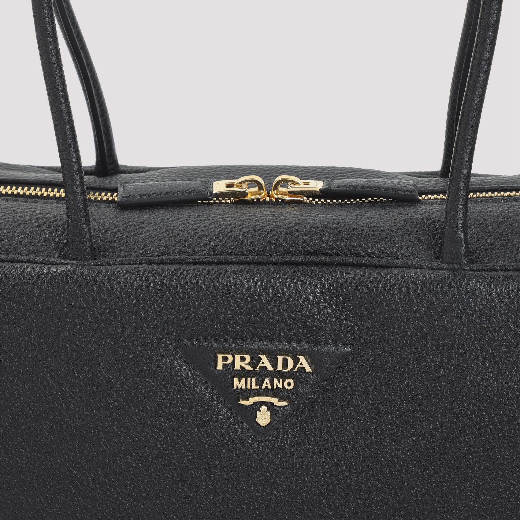 Textured Leather Structured Handbag with Gold-Tone Logo