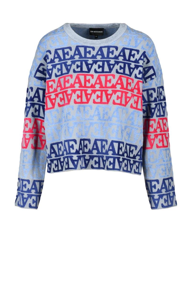 Velvet Logo Knit - Grey/Sky Blue