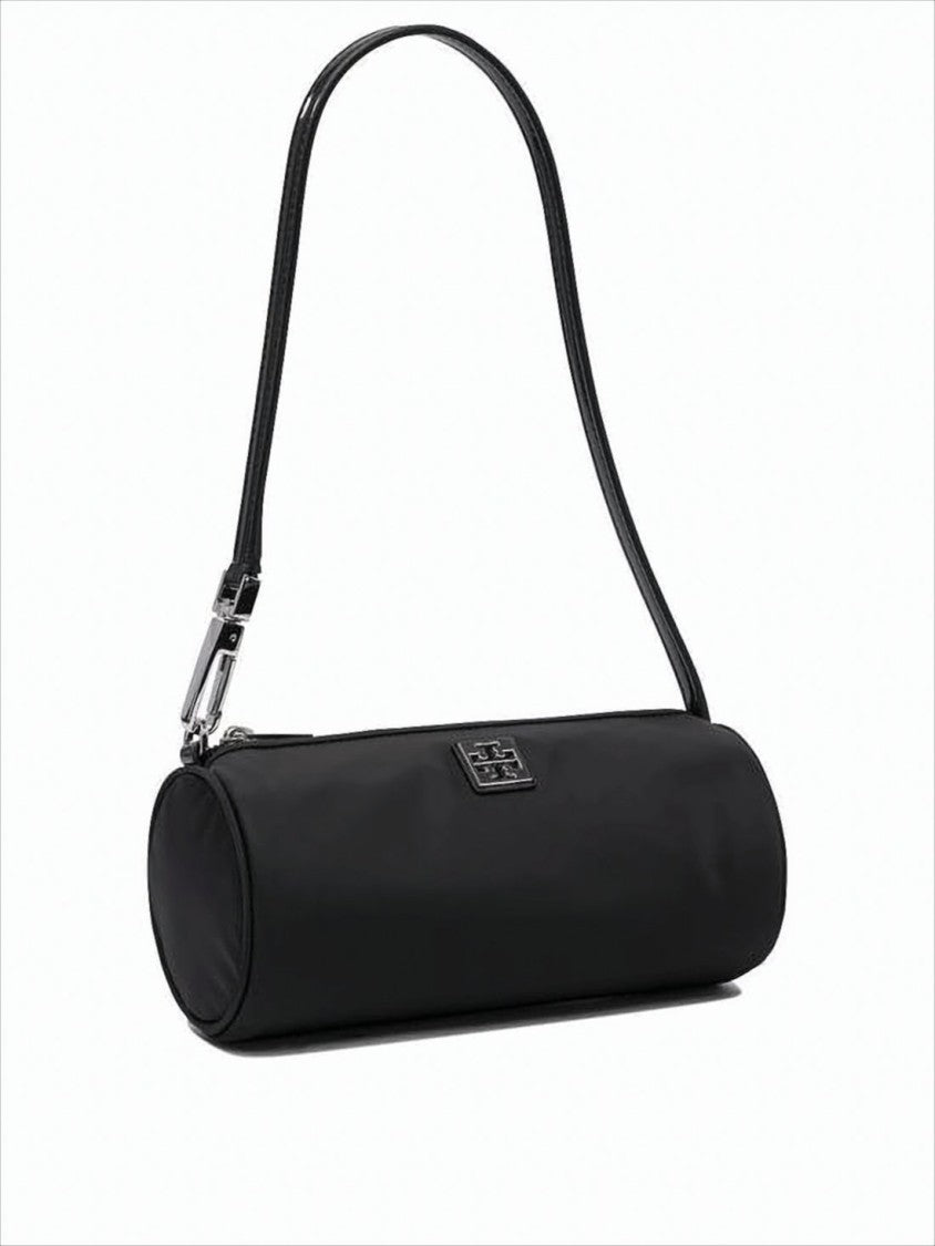Cylindrical Nylon Shoulder Bag with Zip Closure