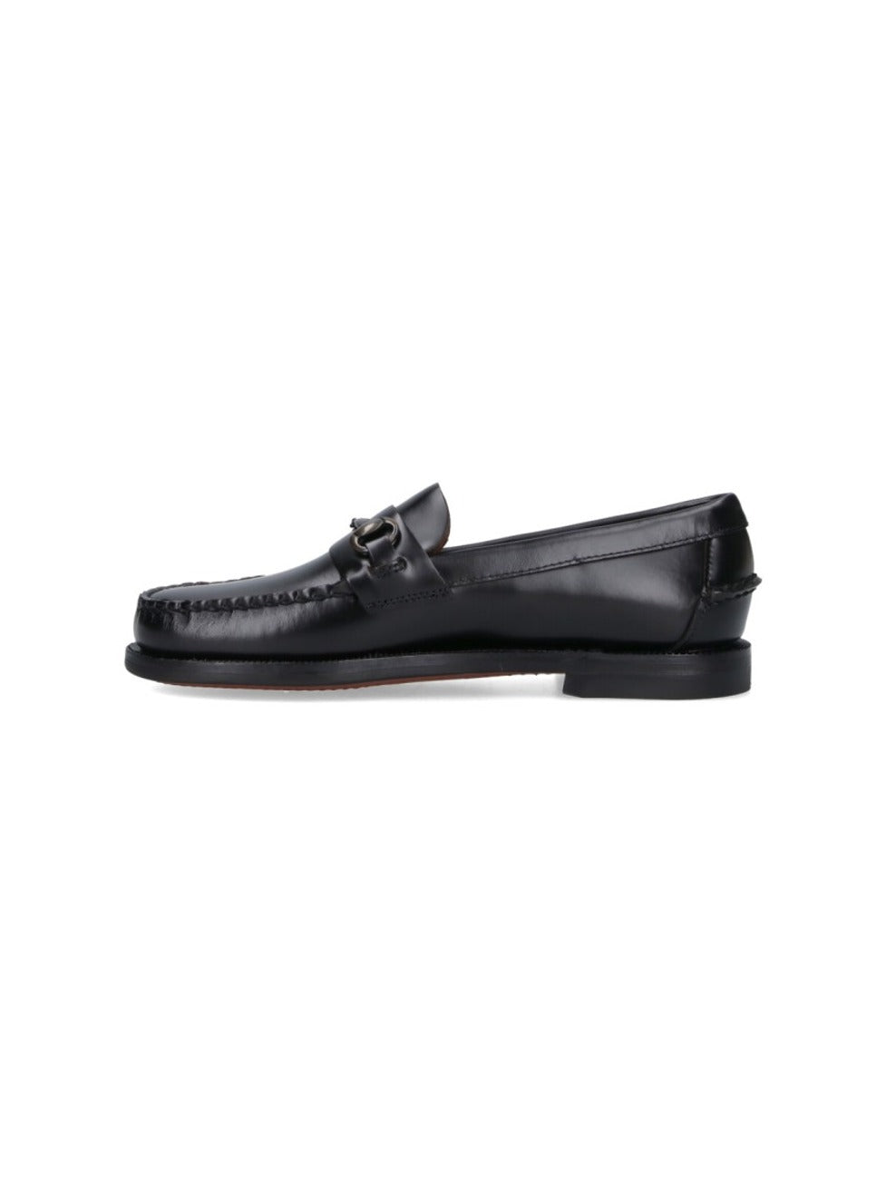 Moccasin-Style Black Leather Flats