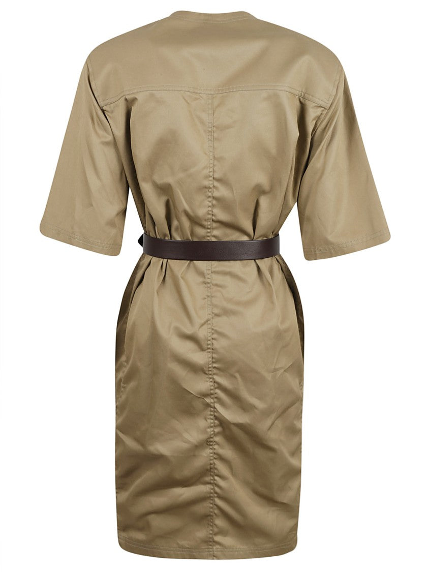 Relaxed-Fit Beige Dress With Belted Waist