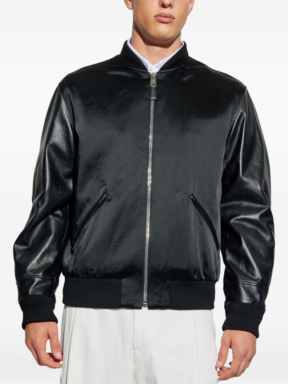 Tonal Embroidered Black Bomber Jacket