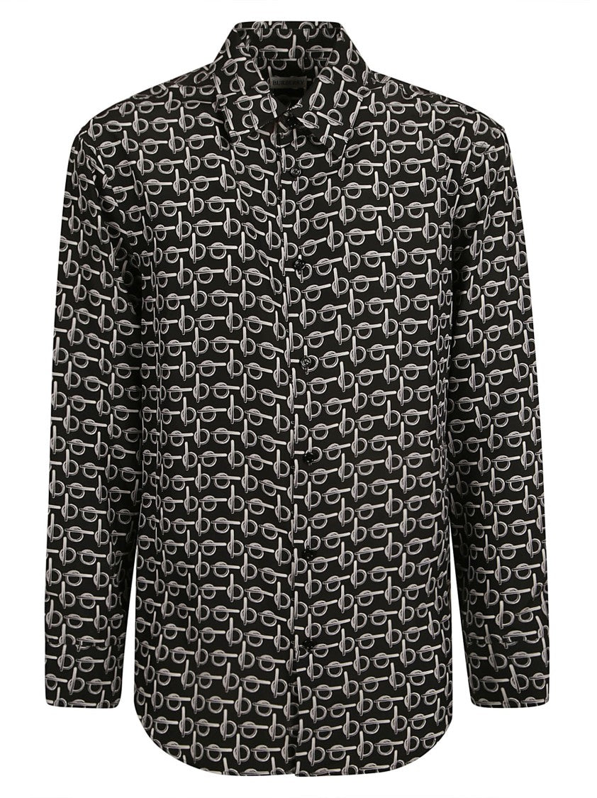 Black Silk Shirt With Modern Pattern
