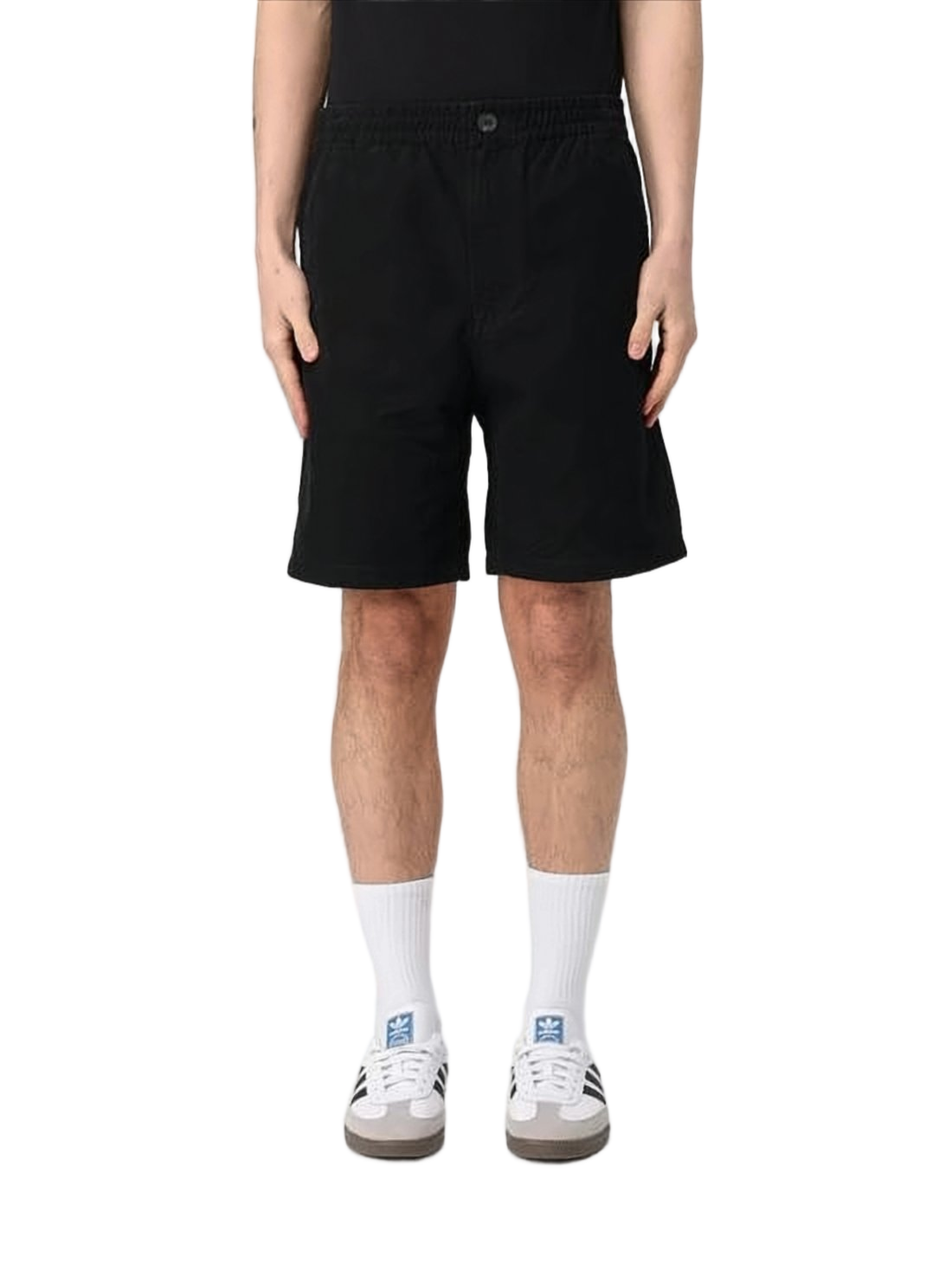 Black Cotton Shorts with Elastic Waistband