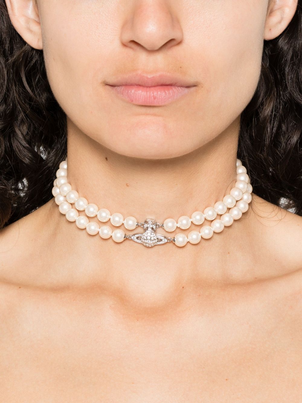 Double-Strand Pearl Necklace With Crystal Embellishments