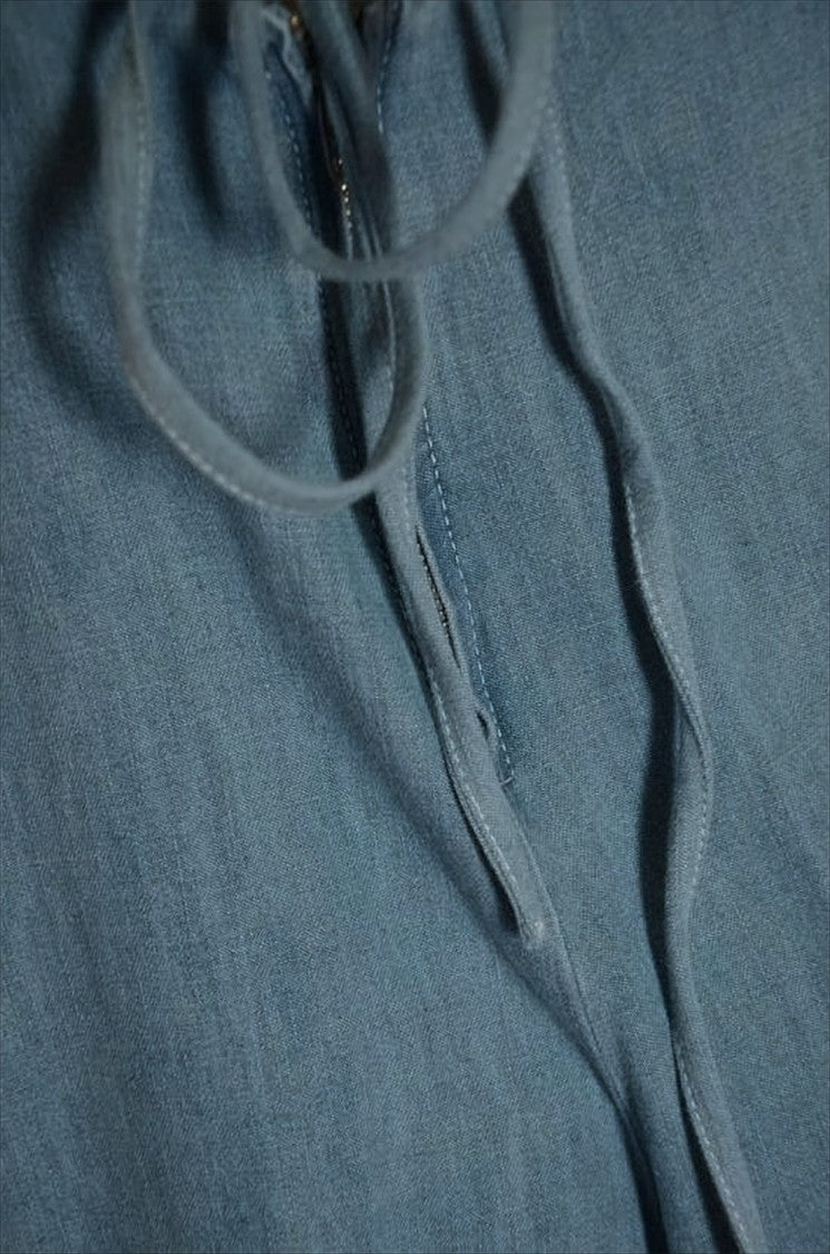 Light Blue Denim Jumpsuit with Wide-Leg Pants