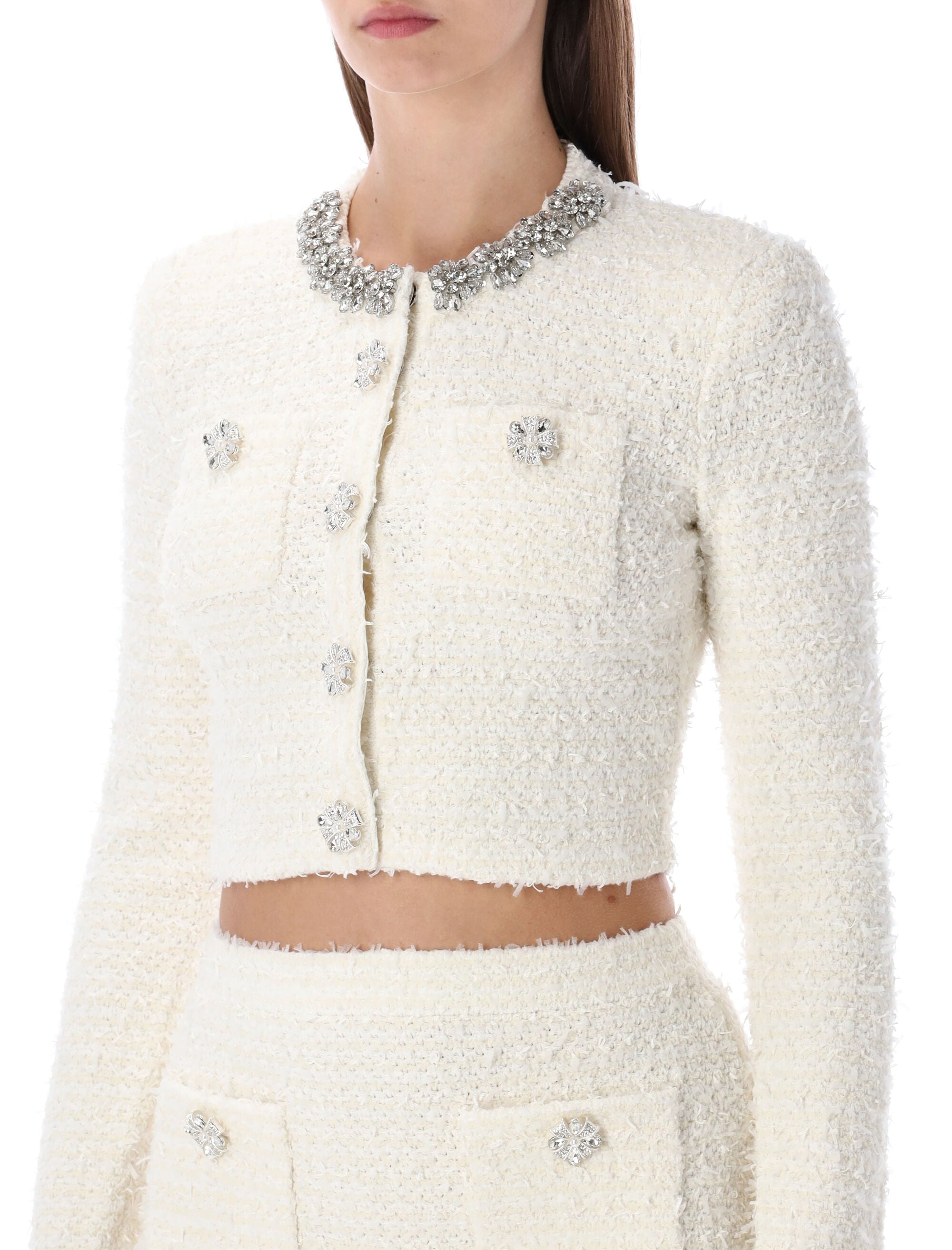 Cream Bouclé Knit Cropped Cardigan