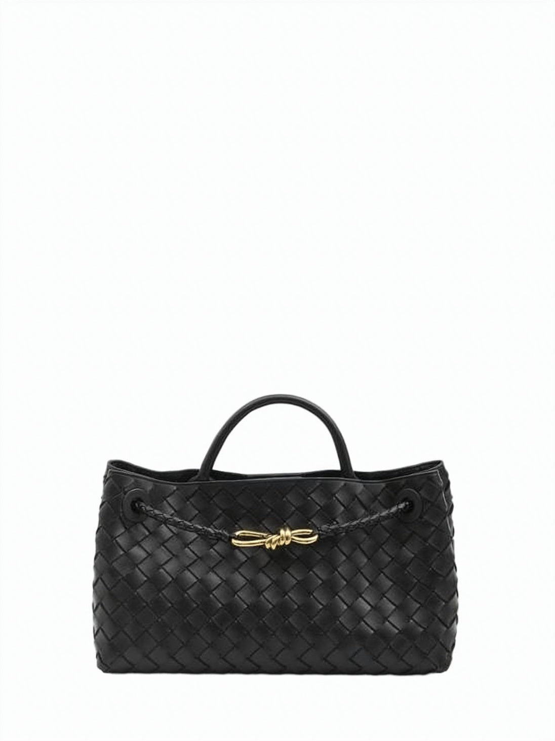 Rectangular Woven Lambskin Crossbody Bag with Gold-tone Knot