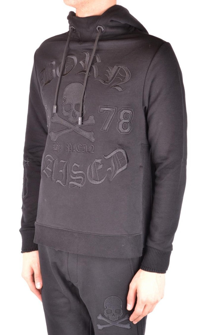 Black Hoodie With Bold Embossed Skull Design