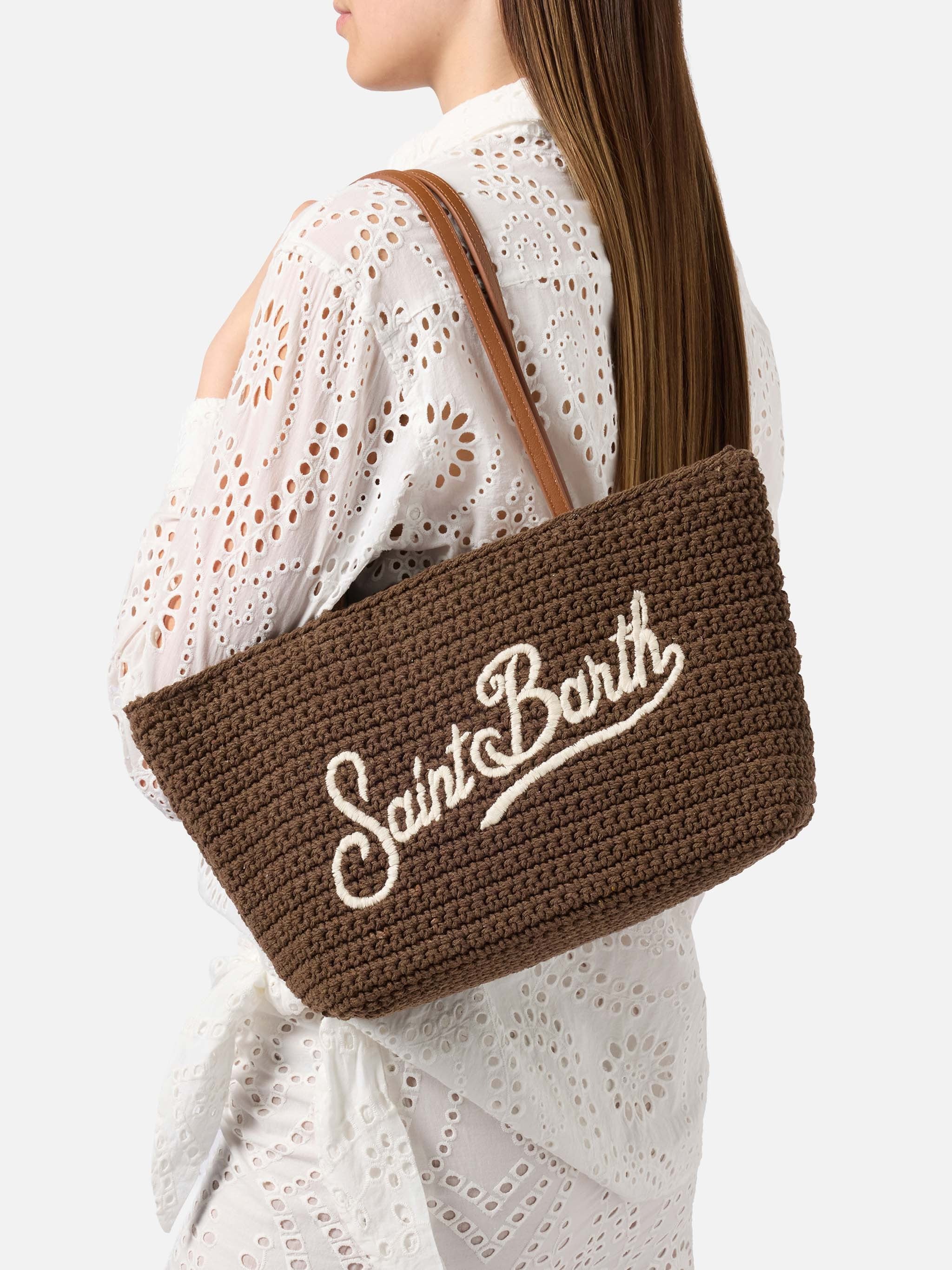 Textured Brown Tote Bag with Embroidered Logo