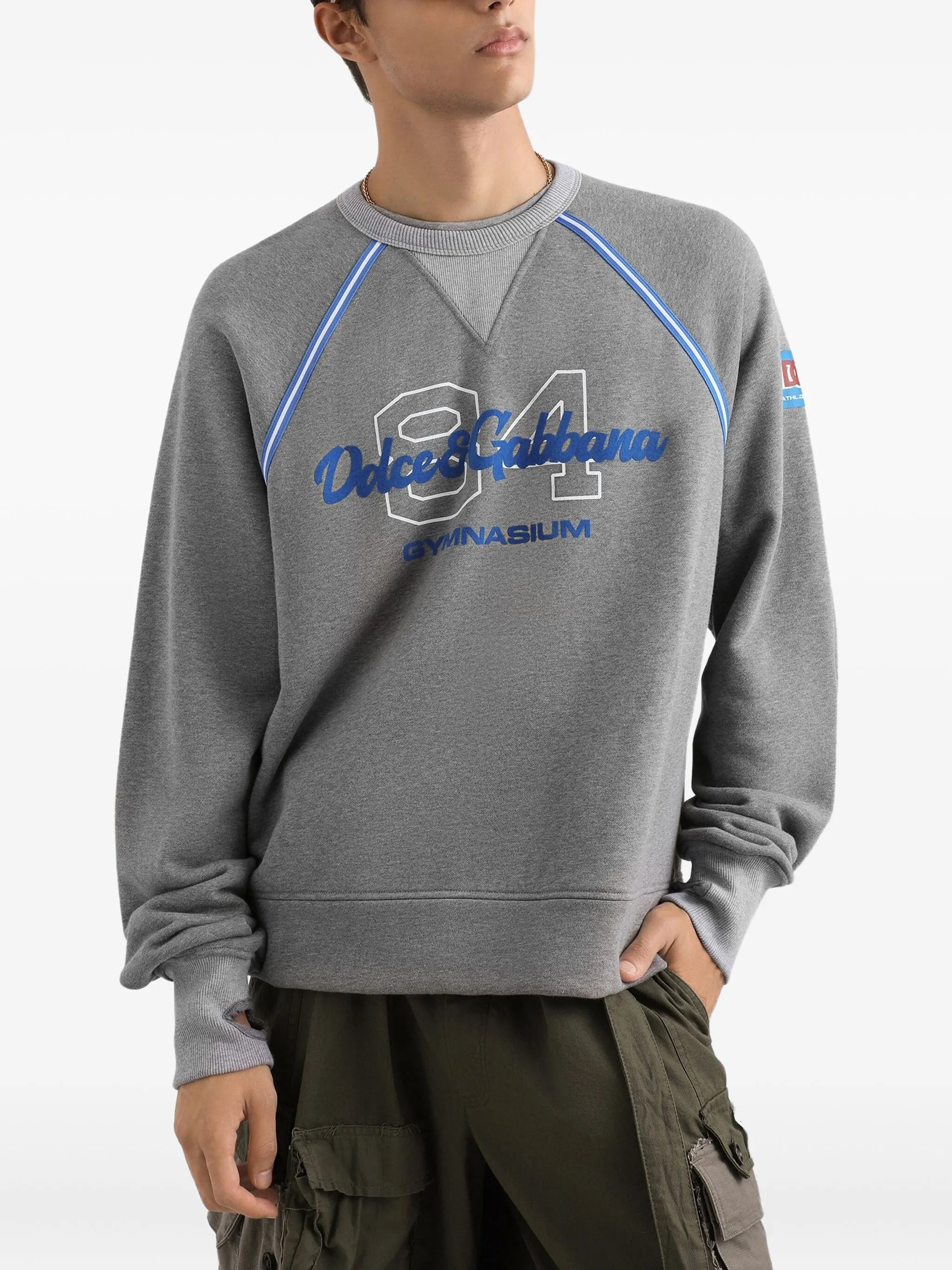 Grey Relaxed-Fit Blue Piping Logo Sweatshirt