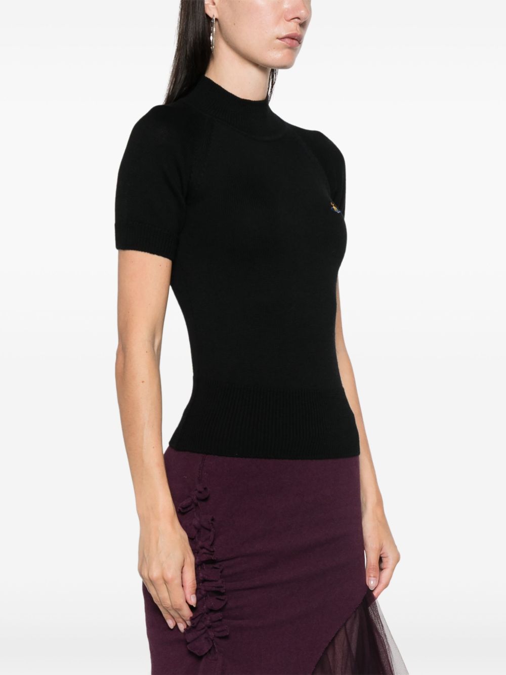 Black Fine Ribbed Knit Top