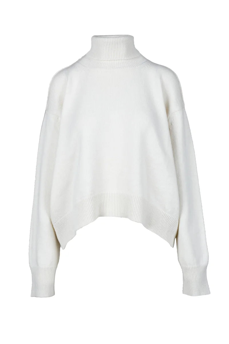 Cropped White Sweater with High Neckline