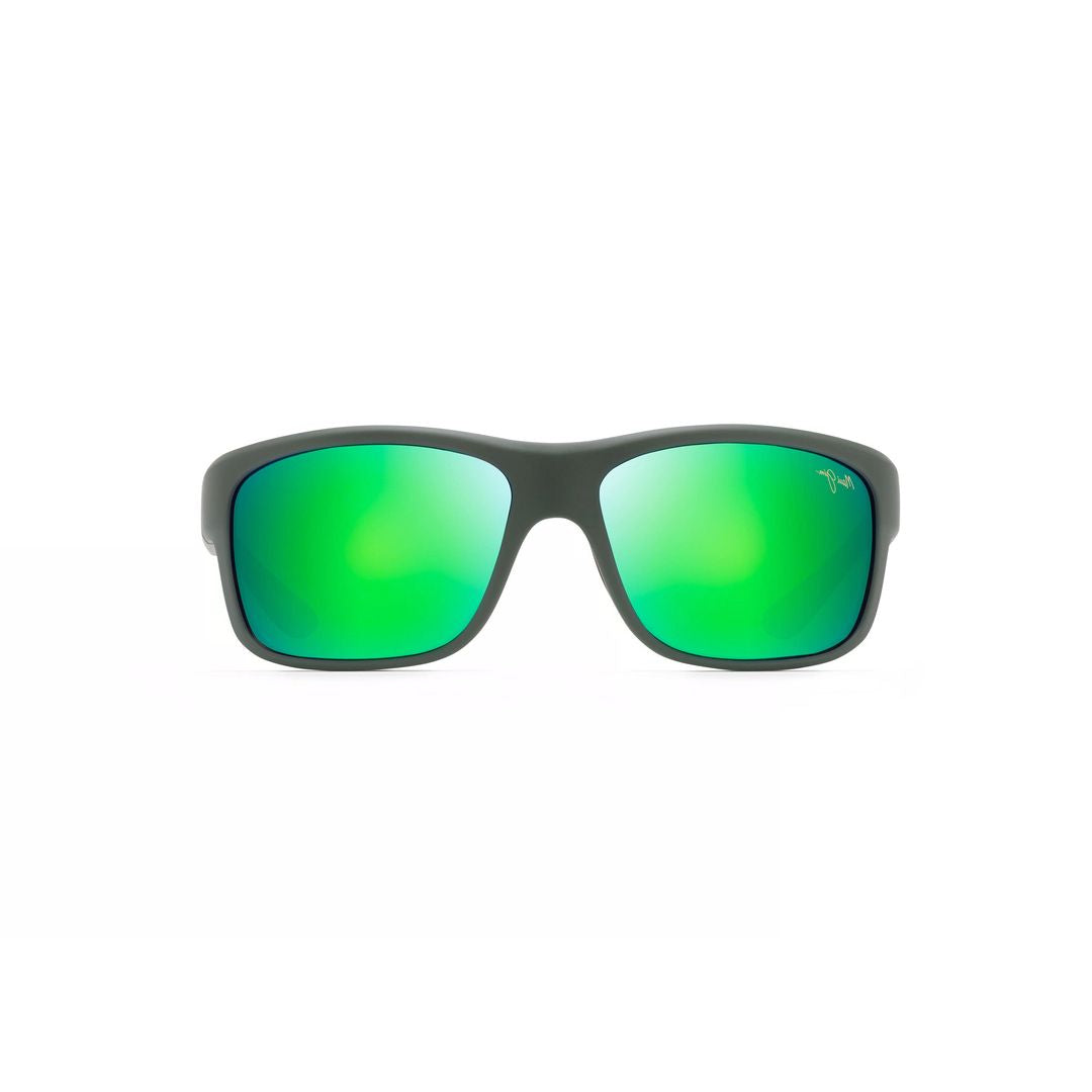 Southern Cross Rectangular Matte Finish Sunglasses with Reflective Green Lenses