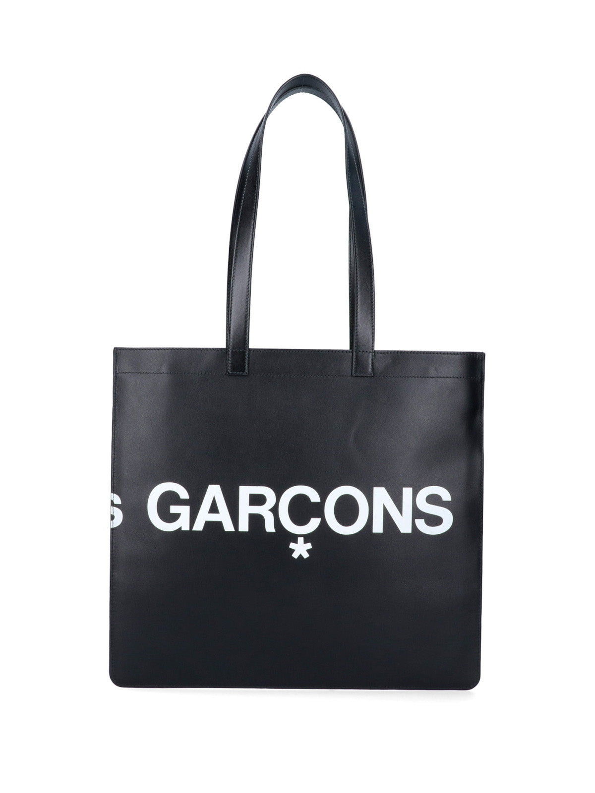Black Smooth Leather Bold Logo Tote