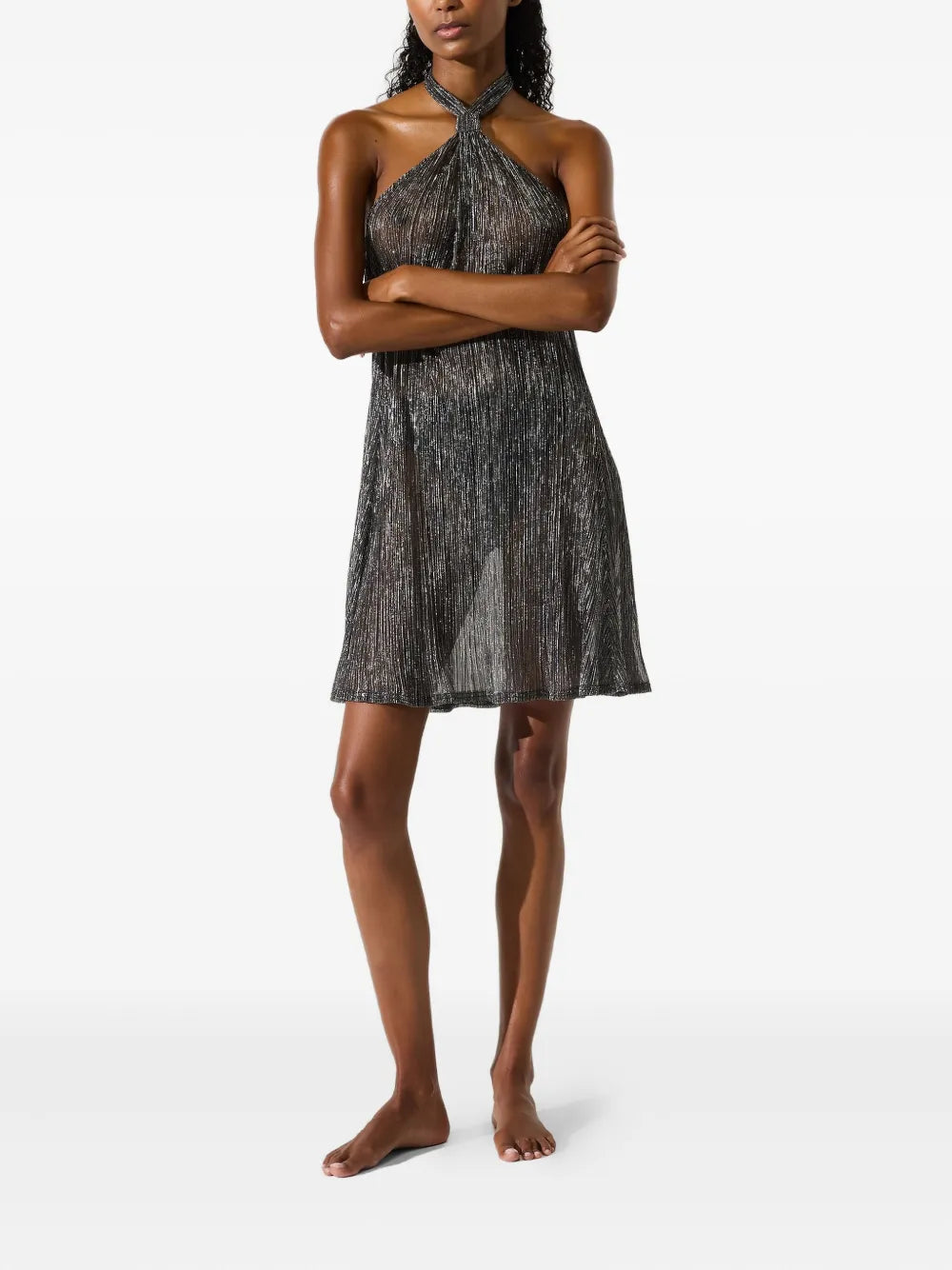 Halter Neck Mini Dress with Twisted Knot Detail