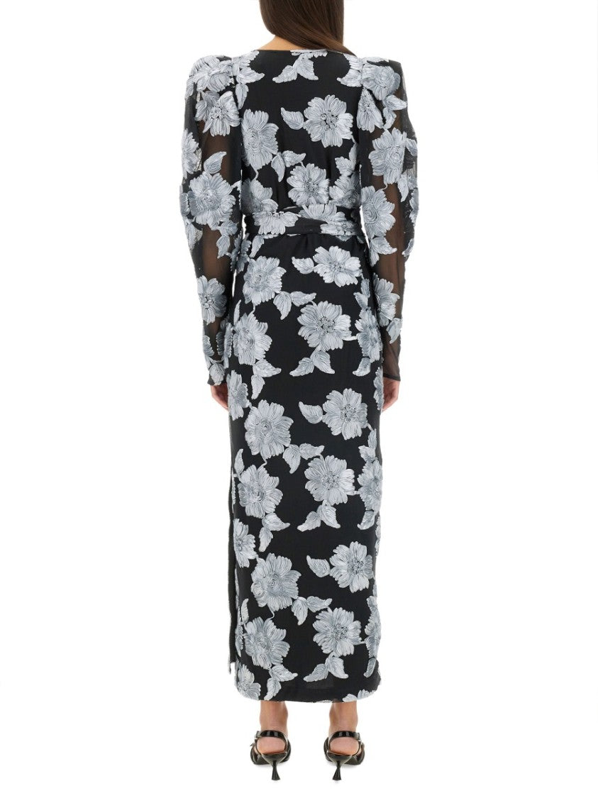 Long Floral Dress With Deep V-Neckline
